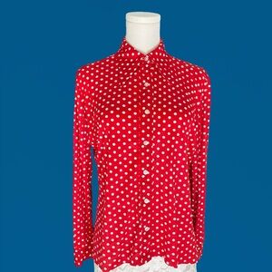 1970s VINTAGE 〰️ DONNKENNY Red Polka Dot Button Down Shirt